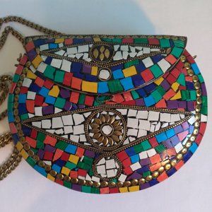 Sam Edelman Genuine Leather and Mosaic Metal Crossbody Bag